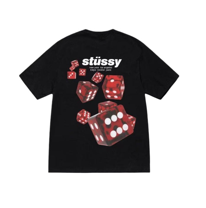 Stussy SS25 ROLLERS TEE Dice Print Pattern Ribbed Crew Neck Short-Sleeve T-Shirt Unisex