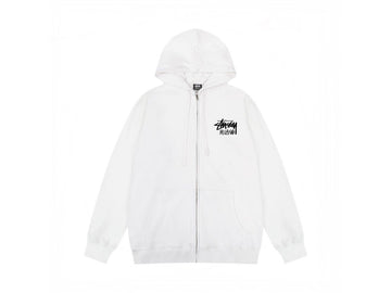 Stussy 2024 Fall Collection Drawstring Hood Letter Print Fleece Zip-Up Vintage American Hoodie Unisex