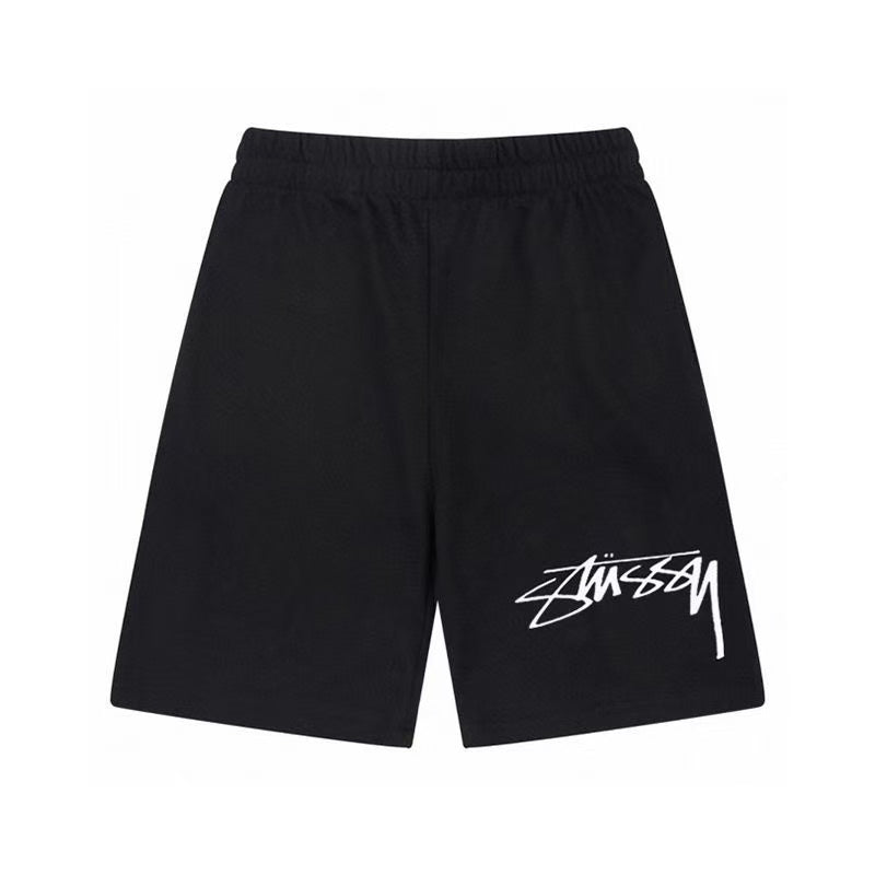 Stussy 2024 Fall Collection Solid Color Logo Embroidered Drawstring Waist Loose-Fit Straight Retro American Casual Shorts for Men