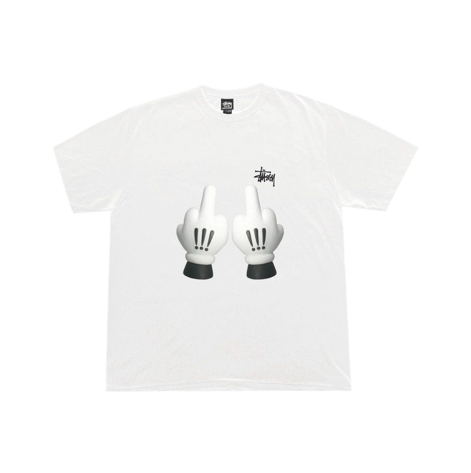 Stussy Cartoon Glove Graphic Tee Unisex Oversized Streetwear T Shirt Black White